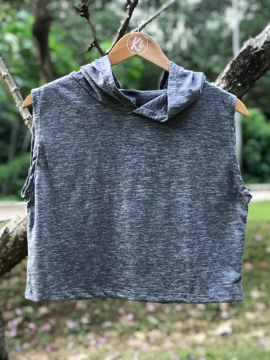 Cropped com capuz em PET reciclado Cinza