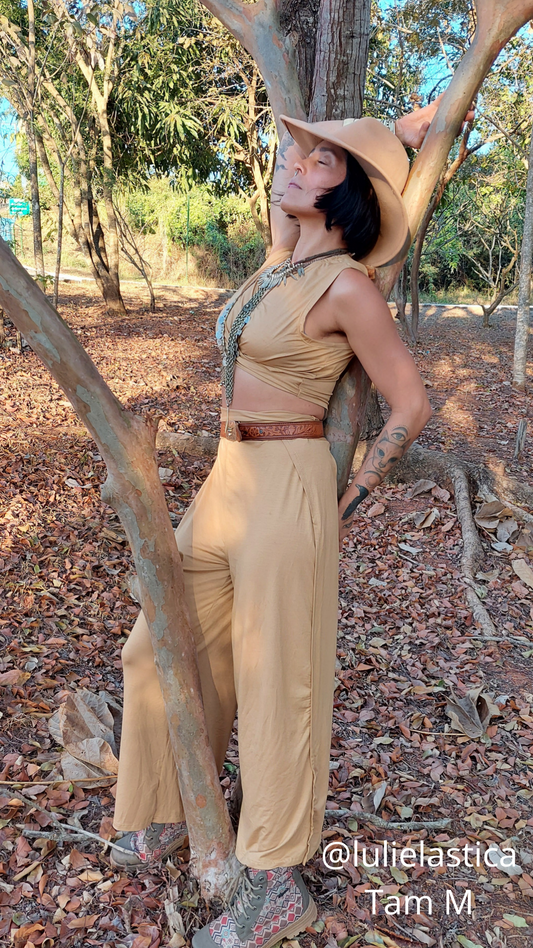 Pantalona Modal Cintura Super Alta Caramelo